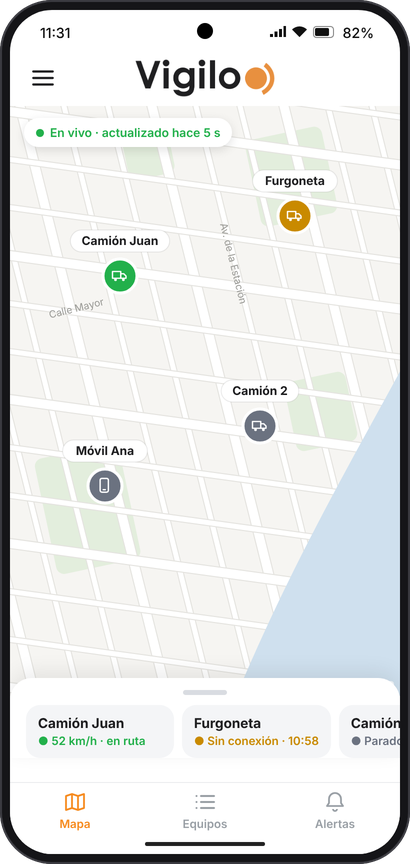 Mapa con los teléfonos en tiempo real