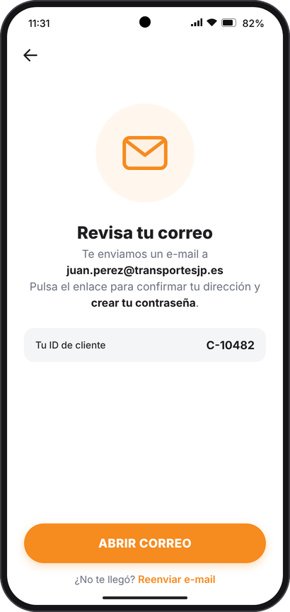 Pantalla Revisa tu correo con el ID de cliente